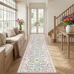 PLHXFR 2.6x14 Washable Runner Rug：Floral Indoor Kitchen Carpet Pink Green | - Image 3