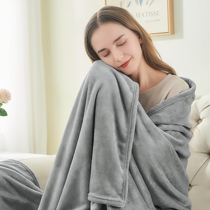 BEDELITE Fleece Blanket Soft Plush Queen Size Bed Blanket Grey 90"x90" | Ultra - Image 3