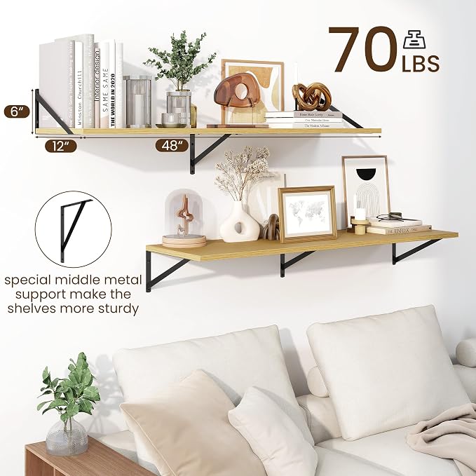 Fun Memories Floating Shelves for Wall, 12 Inch Deep Floating Shelves Set of 2 - Image 3