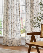 Black Vintage Floral Linen Curtains Farmhouse 50W X 90L 2 Panels | Elisa Series - Image 8