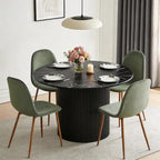 Dining Table Set for 4, Mid Century Modern 47 Inch Black Marble-Look Wooden by somedream