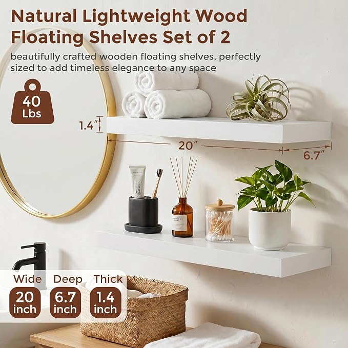 fuqing 20 Inch Floating Shelves | 6.7 Inch Deep White Shelves - Image 3