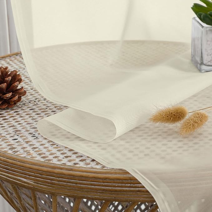 Cream Sheer Curtains 72 Inches Long 2 Panels Set, Transparent Voile Sheer - Image 5