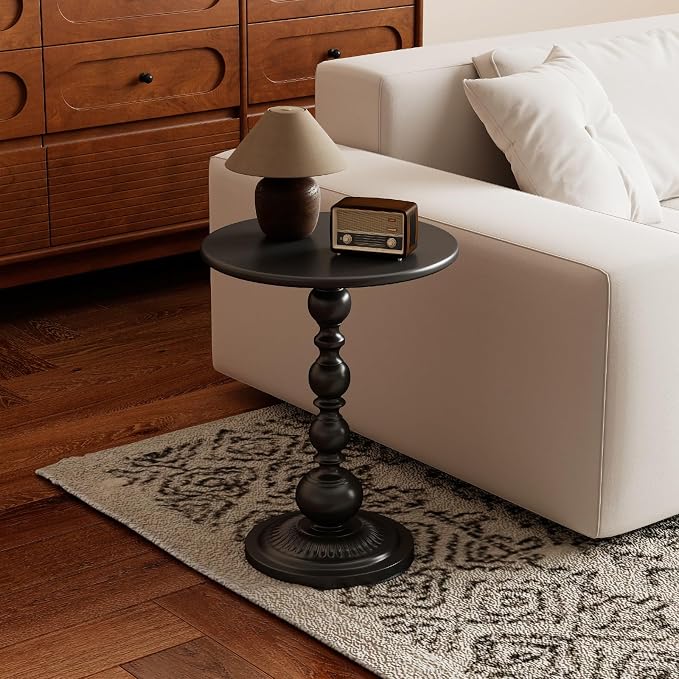 Funecy Metal Small End Table, Vintage Matte Black Round Side Table Nightstand - Image 2