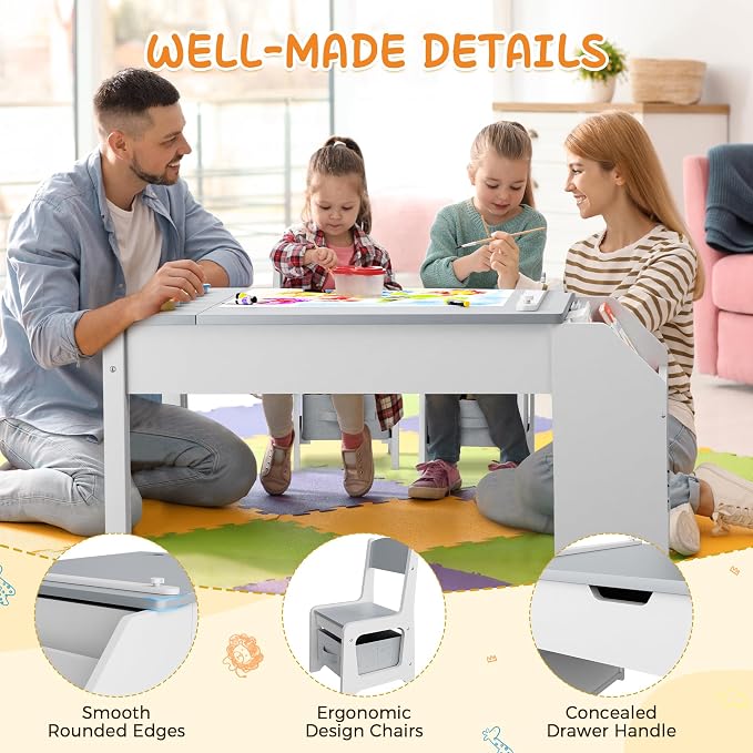 5-in-1 Kids Art Table and Chairs, Toddler Table and Chair Set, Craft Play Desk - Image 8