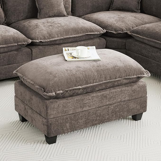 35‘’ Modern Chenille Cloud Sofa Ottoman, Rectangle Ottoman by WUTUTUEE