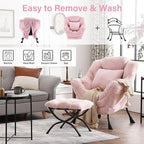 Lazy Chair with Ottoman, Large Pink Accent Chair with Ottoman and FA Throw - Image 6