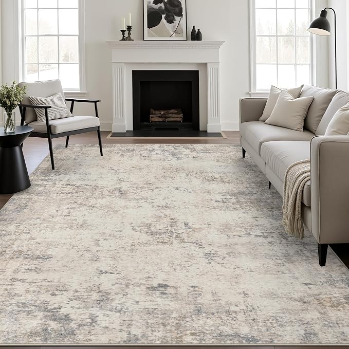 10x14 Area Rug Living Room: Modern Washable Soft Carpet Brown Beige | by FXRHLP