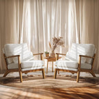 VINGLI Solid Wood Wide Armrests Accent Chair Set of 2, Upholstered Mid Century by VINGLI