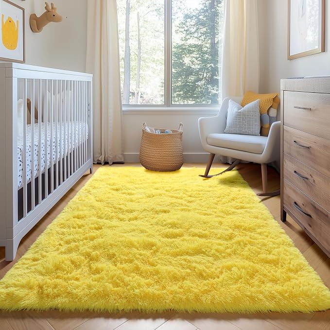 Yellow Area Rugs for Bedroom Living Room, Fluffy 4x6 Indoor Bedside Floor Throw - Image 7