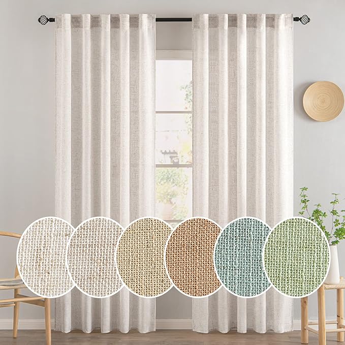 MIULEE White Linen Curtains 42x84 Inch Length 2 Panels - Image 2