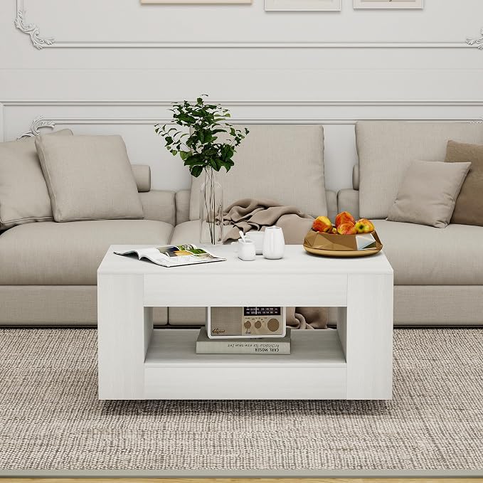 35" Wood Coffee Table for Living Room, Sides Storage - Image 6
