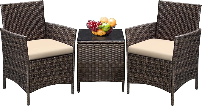 Greesum 3 Pieces Patio Furniture Sets Outdoor PE Rattan Wicker Chairs by BuynowfromGreesum