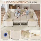 Hanherry Sectional Couch with Pull Out Sofa Bed, Chenille Sleeper Sofa with 2 - Image 4