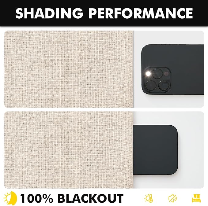 MIULEE 100% Blackout Linen Curtains 42 x 72 Inch Cream Beige 2 Panels | Thermal - Image 7