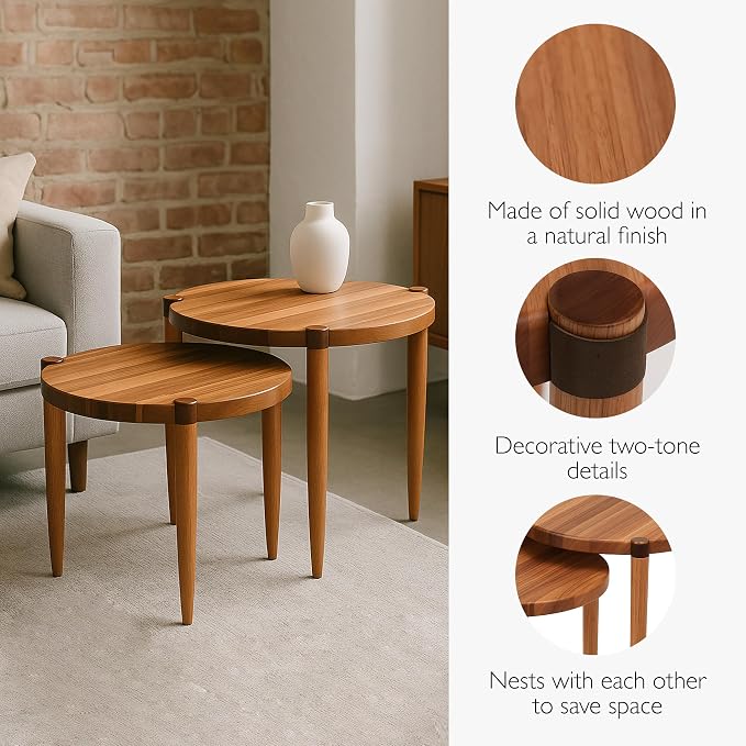 Leick Home Redonda Bay Side Tables 2 Pack, Natural Jequitiba, Small Table 21.6 - Image 6