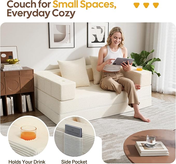 COMAX Futon Sofa Bed, 4‑in‑1 Convertible Sofa Bed, Folding Boneless Couches - Image 3