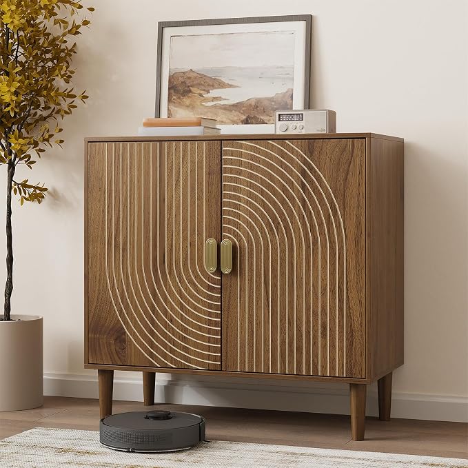 Smuxee Walnut Sideboard Cabinet, Freestanding Buffet Cabinet by Smuxee