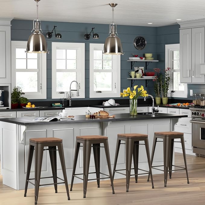 HAOBO Home 26" Backless Metal Counter Stool Height Barstools - Image 3