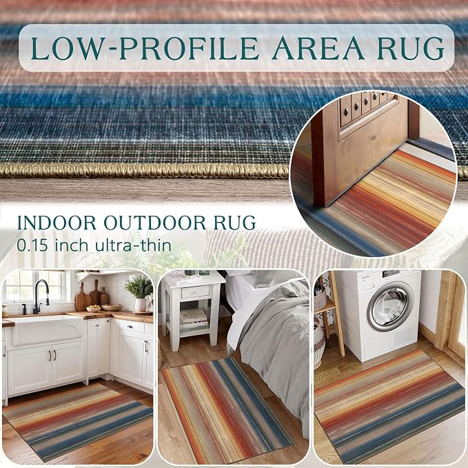 Front Door Mat Indoor Outside Entrance 2x3 Modern Ombre Rainbow Rug | Non-Slip - Image 5