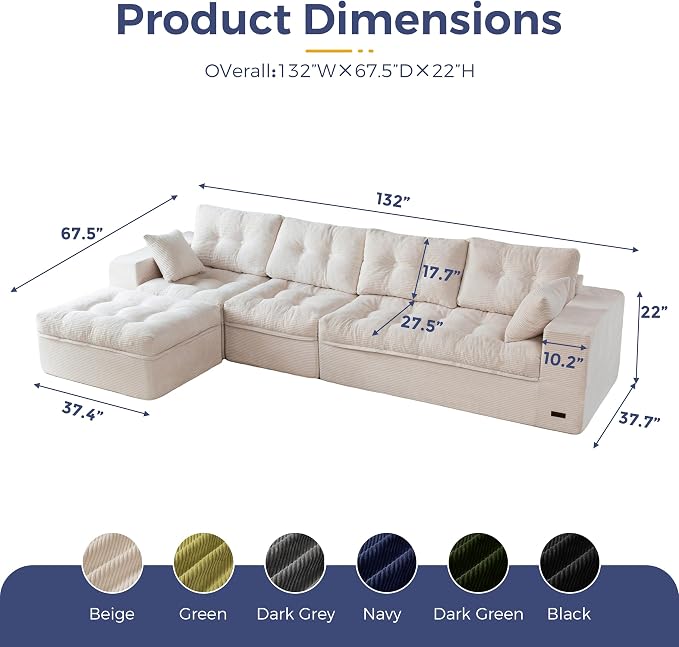 MAXYOYO 132" L Shaped Modular Sectional Sofa - Image 2