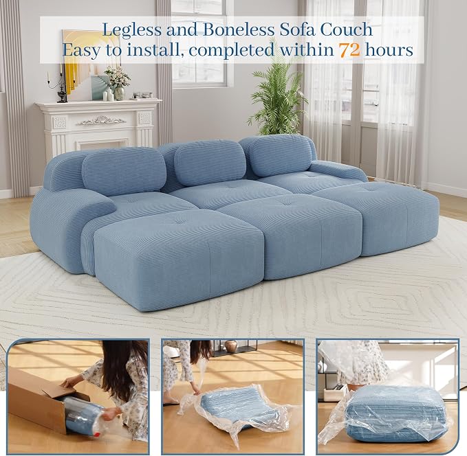 Boneless Sectional Couch, No Assembly Required, 117.3” Modular Cloud Sofa - Image 9