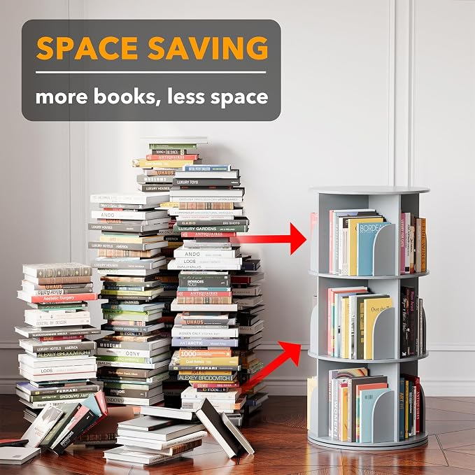 SpaceAid 3 Tier Rotating Bookshelf Tower, Spinning Bookcase Lazy Susan - Image 3