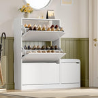 BORNOON Shoe Cabinet with Bench and 3 Flip Drawers, Slim Narrow Shoe Storage by BORNOON