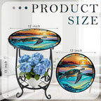 Cinnvoice Outdoor Side Table Round Small Mosaic Patio Accent Indoor End Plant - Image 3