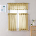 Chyhomenyc Sheer Gold Kitchen Tier Curtains 24 Inch Length Set, Small Window - Image 3