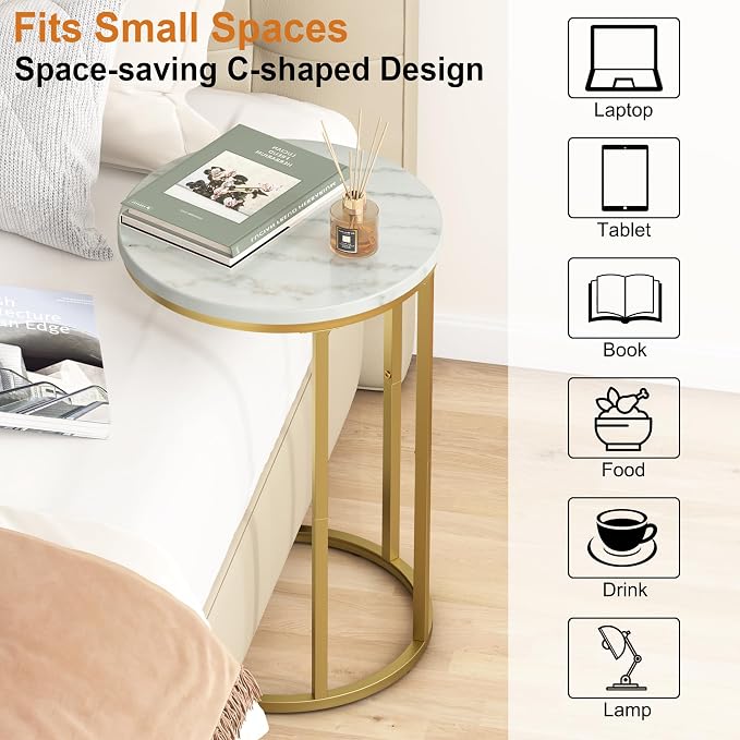 Function Home C Table End Table, Marble C Shaped Sofa Side Table, Couch Tables - Image 8