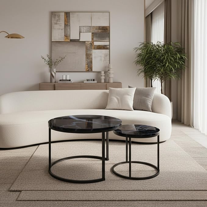 Homy Casa 23.6inch Round Coffee Table Set of 2, Modern Nesting Coffee Tables - Image 3