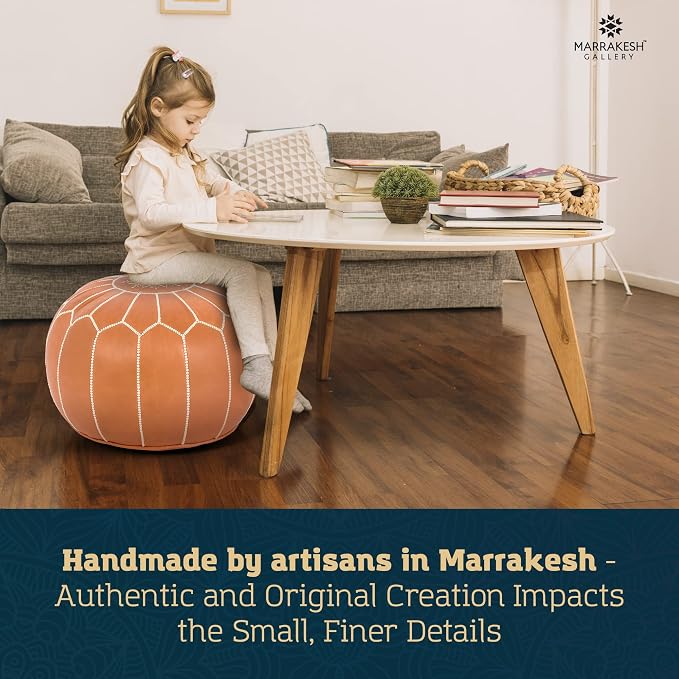 Marrakesh Gallery Genuine Leather Round Pouf Unstuffed - Image 5