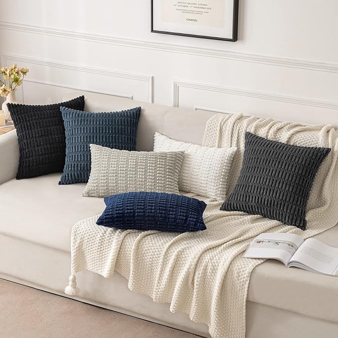 MIULEE Corduroy Decorative Throw Pillow Covers 18x18 Dark Grey Pack of 2 | Soft - Image 2
