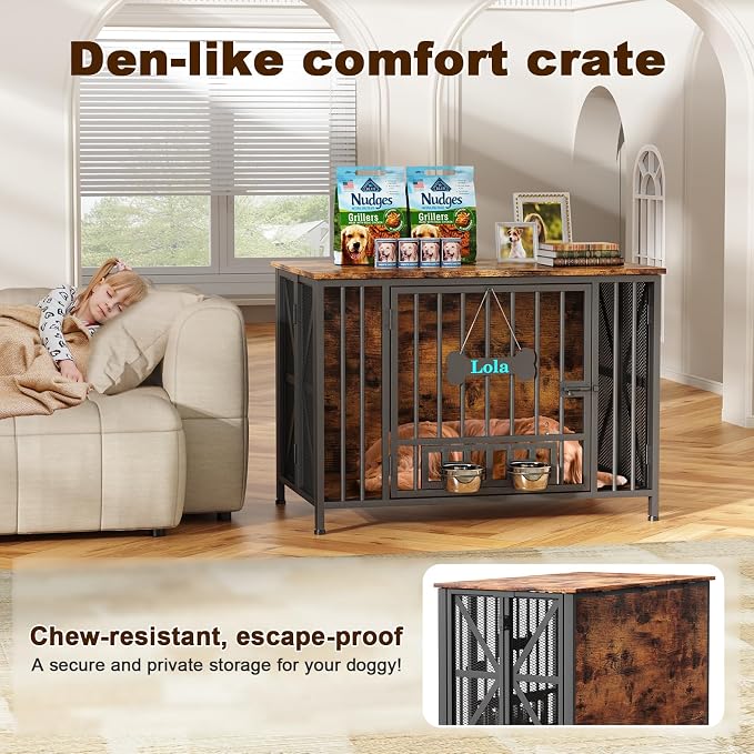Easycom Foldable Large Dog Crate Furniture, 41.3" Assembly-Free Dog Crates - Image 3