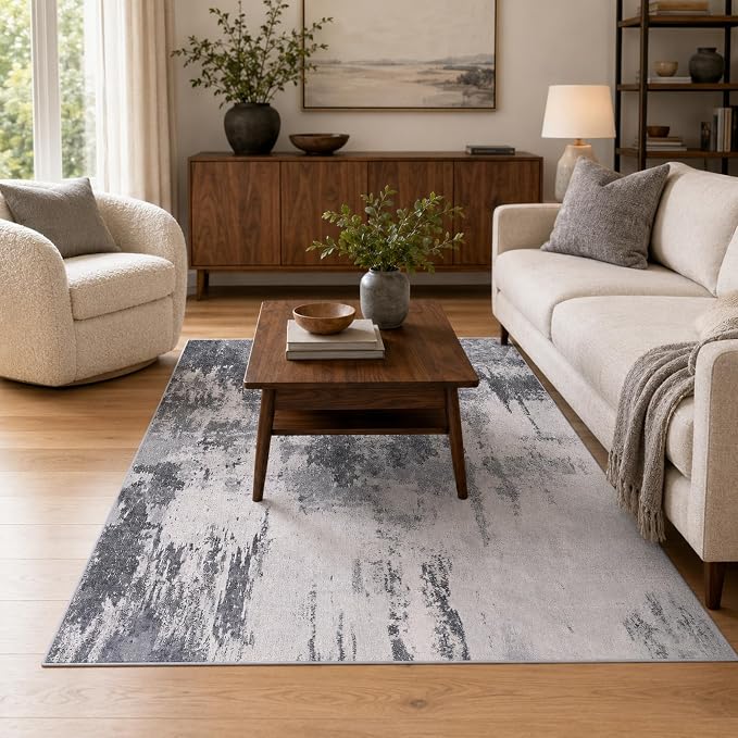 Area Rug 4x6 Dark Grey Rug Washable Boho Rugs Non Slip Low Pile Abstract Small by OmpaaHomeDecor