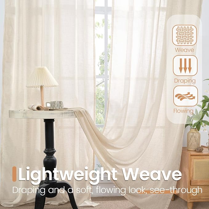 BGment Oatmeal Linen Curtains 52 X 96 Inches Long - Image 4