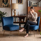 Velvet Accent Chair Set of 2 Comfy Living Room Chair Armless Slipper Chair Mid - Image 3
