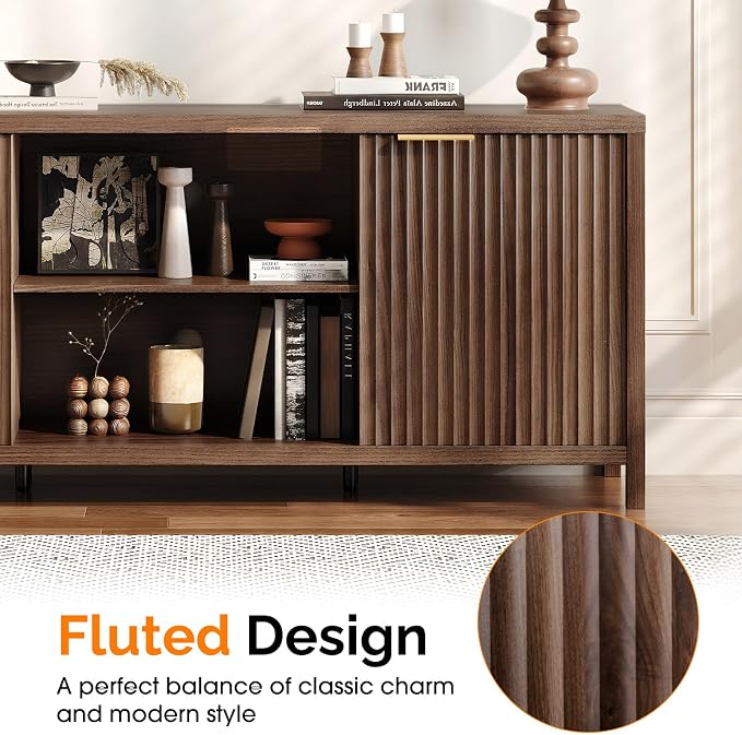 VINGLI 57.8" Fluted TV Stand for TVs up to 70 Inch, Mid-Century Modern - Image 2