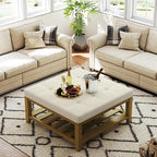 Befurtori Large Square Ottoman Coffee Table, Linen Solid Upholstered Footrest - Image 4
