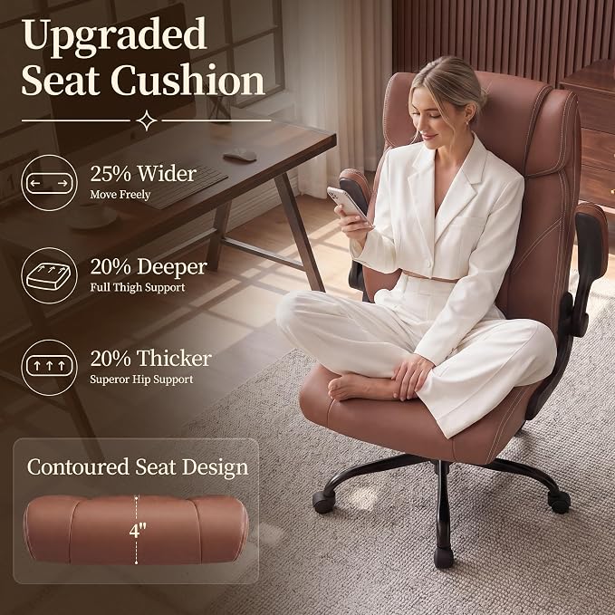 Office Chair, Leather Ergonomic Computer Desk Chair - Image 4