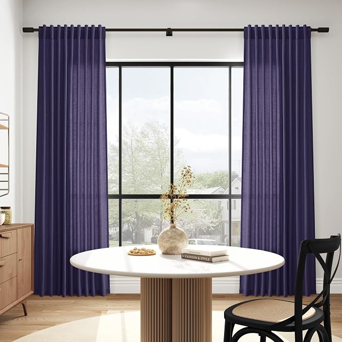 Purple Linen Blend Light Filtering Back Tab Curtains 102 Inches Long, Semi - Image 6