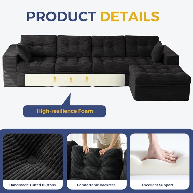 MAXYOYO 132" L Shaped Modular Sectional Sofa - Image 6