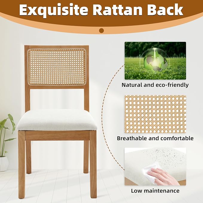 Westice Rattan Dining Chairs Set of 2, Farmhouse Natural Dining Room Chairs - Image 5