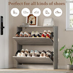 BORNOON Shoe Cabinet with 2 Flip Drawers, Slim Narrow Shoe Storage Cabinet - Image 4
