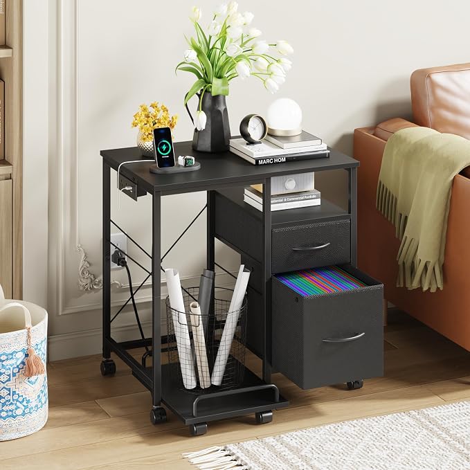 YAOHUOO Printer Stand with Power Outlet/Fabric Drawers, Printer Cabinet with - Image 5