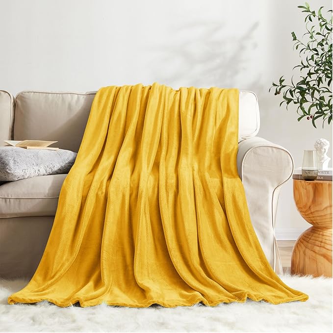 KMUSET Fleece Blanket Honey Yellow Lightweight Super Soft Cozy Fuzzy Bed by COZYBLANKETHappyHomeLife