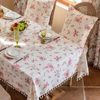 VClife White and Pink Print Table Cloth, Linen Texture Tablecloth - Image 8