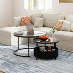 Tangkula Round Nesting Coffee Table Set of 2, Wooden Center End Table - Image 2