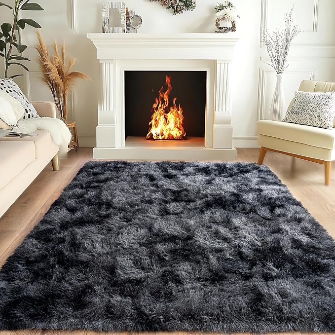 Pionblank Fluffy Area Rug for Bedroom 4x6, Indoor Plush Carpet, Dark Grey | - Image 8